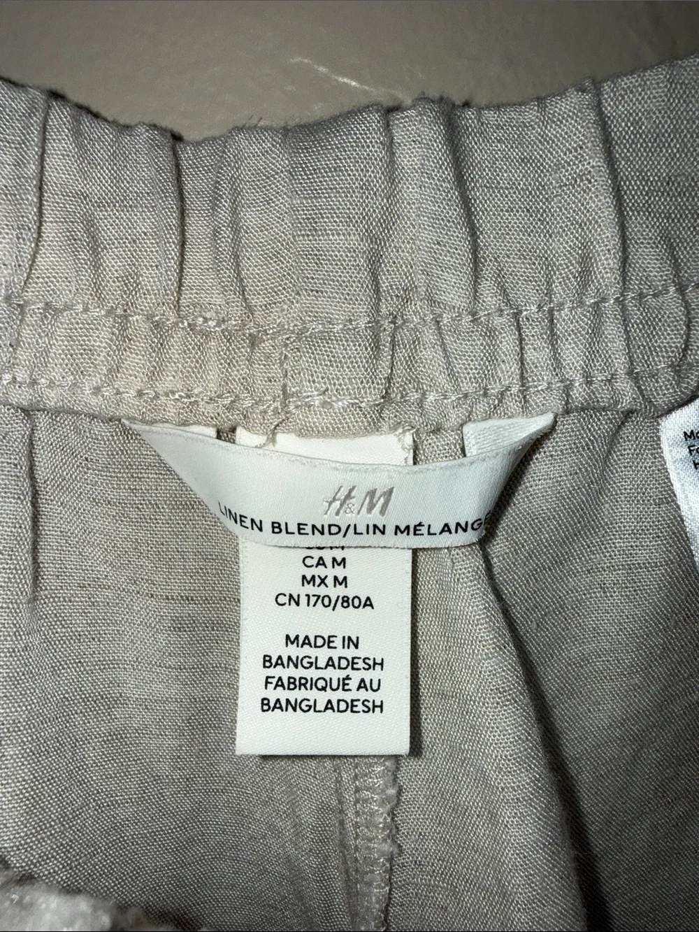 H&M Light Cream Wide-Leg Linen Viscose Blend Pants Resortwear Beach Size M Tan
